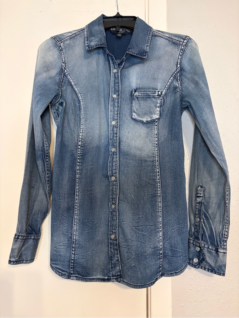 GUESS Dark Blue Stretch Denim Shirt